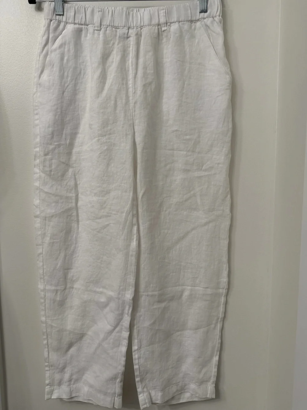 Quince 100% European Linen Pants White Cropped  Elastic-Waist Pockets Size M
